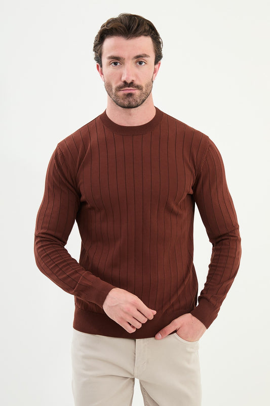 Men’s Tile Brown Ribbed Slim Fit Sweater