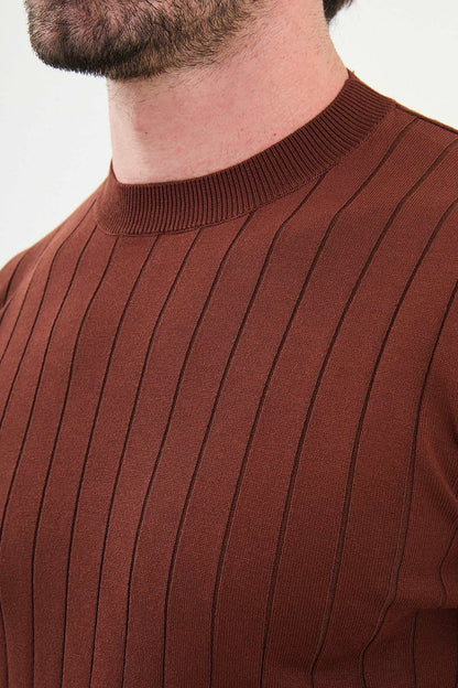 Men’s Tile Brown Ribbed Slim Fit Sweater