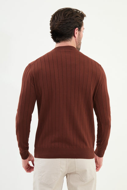 Men’s Tile Brown Ribbed Slim Fit Sweater