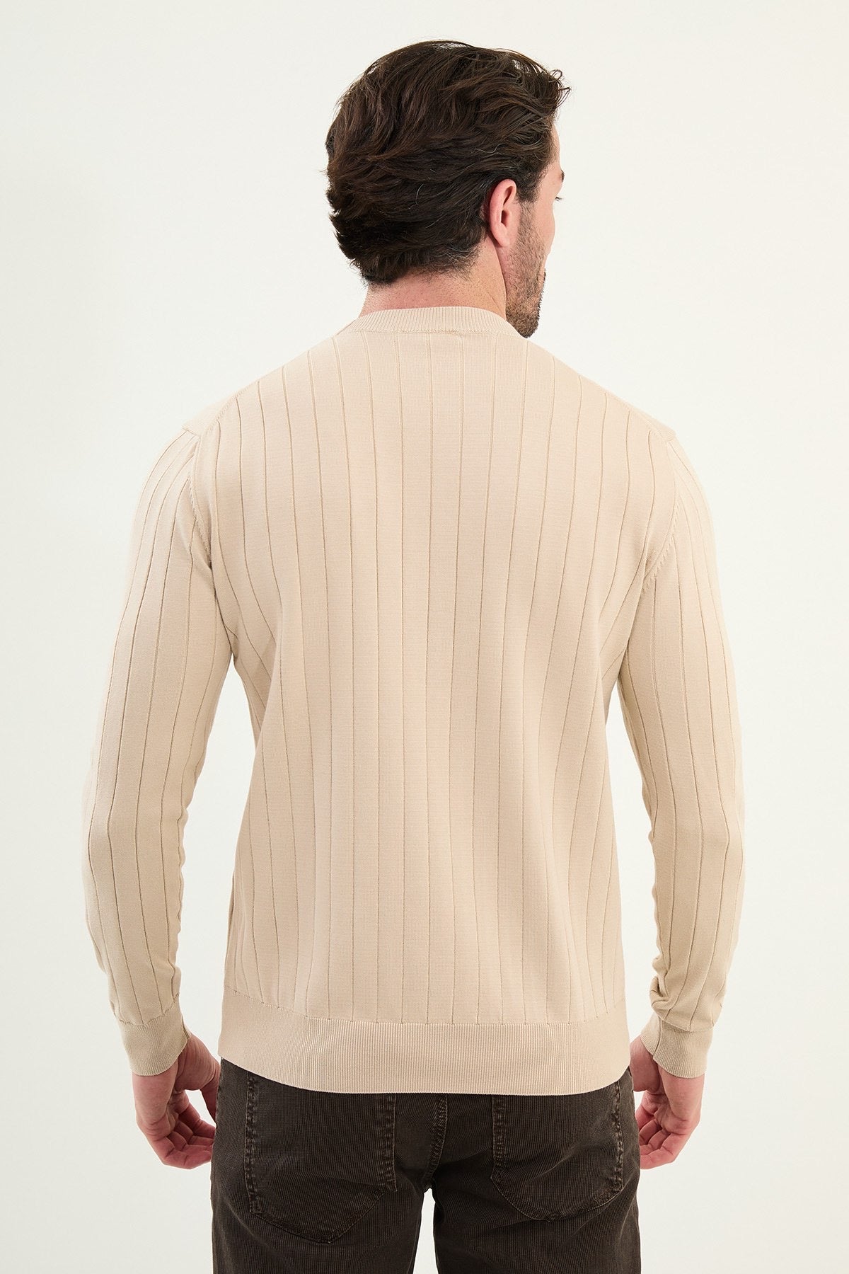 Men’s Beige Ribbed Slim Fit Sweater