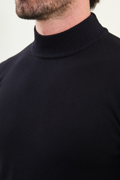 Men’s Navy Blue Knit Half-Turtleneck Pullover – Slim Fit