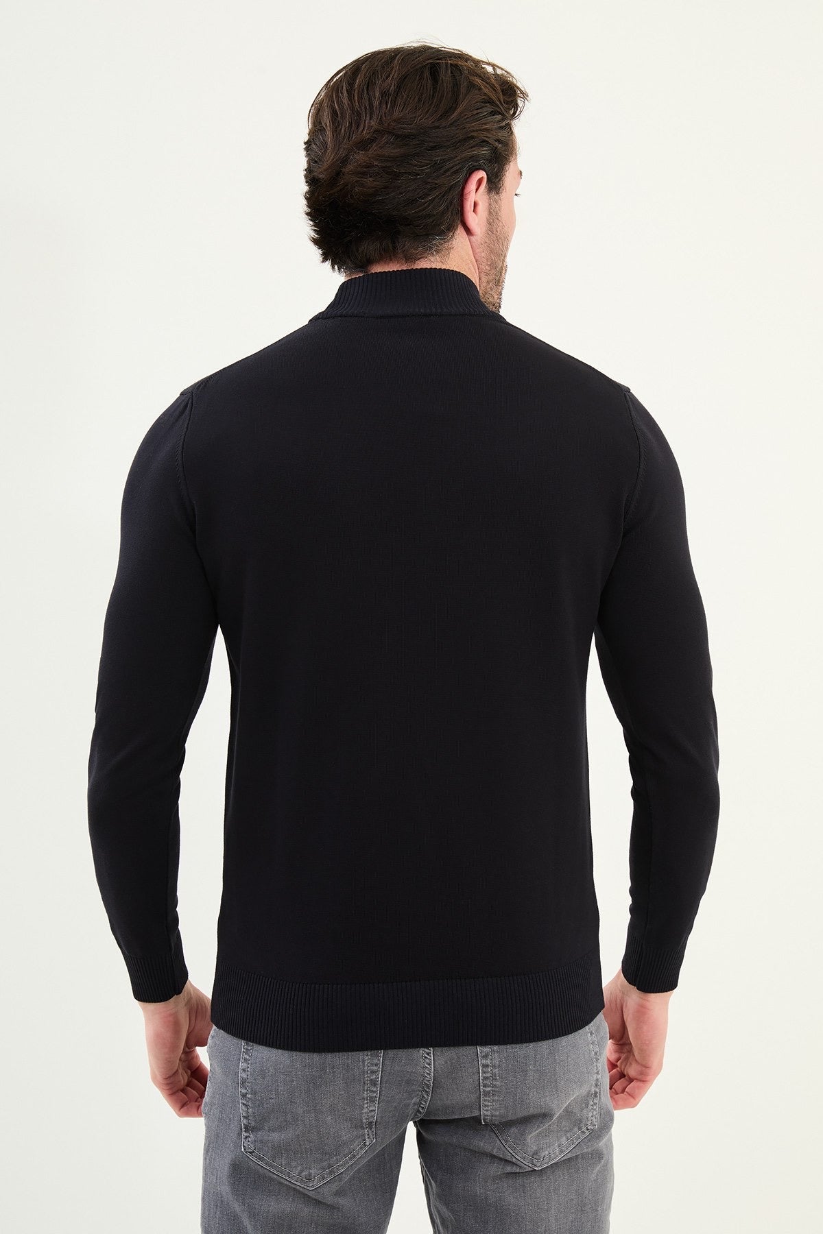 Men’s Navy Blue Knit Half-Turtleneck Pullover – Slim Fit