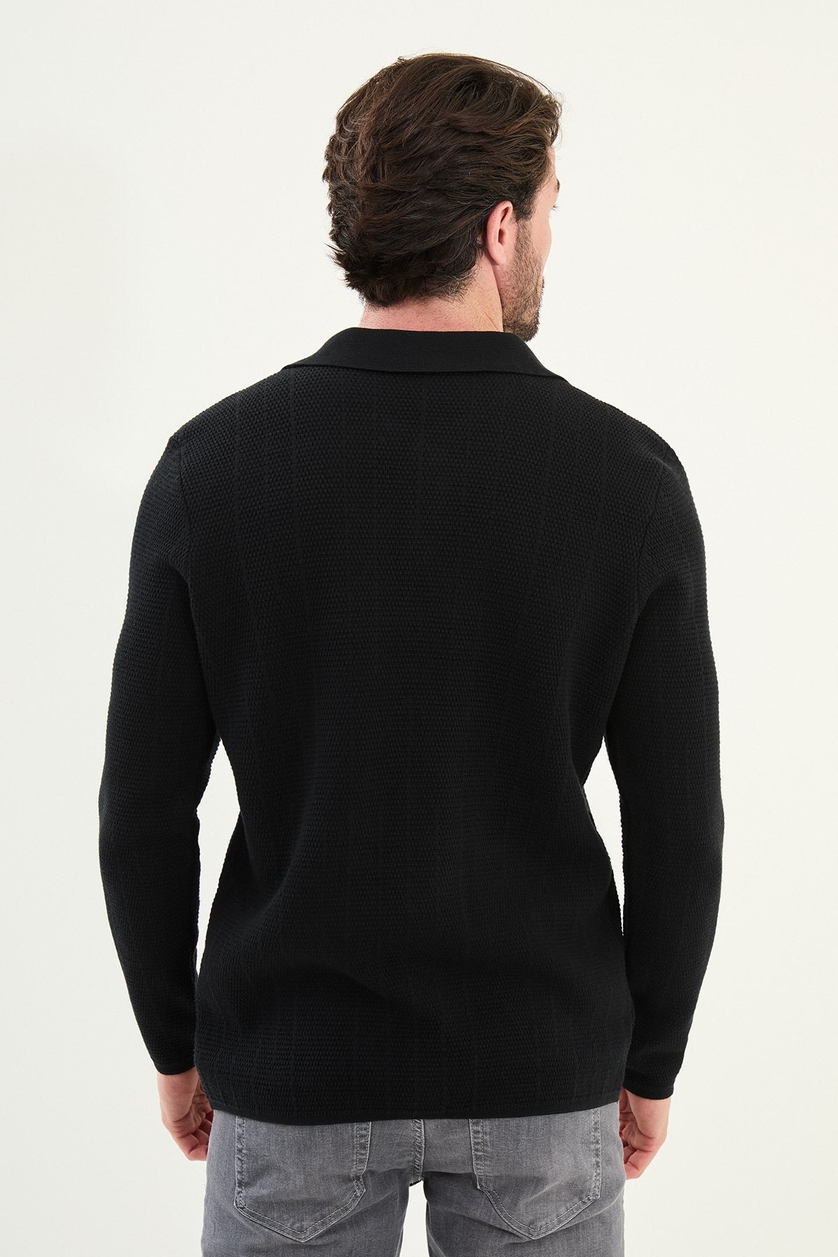Men's Slim-Fit Button-Up Knit Cardigan – Black