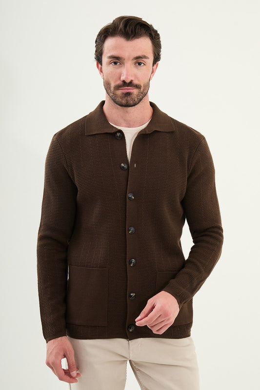 Men's Slim-Fit Button-Up Knit Cardigan – Brown