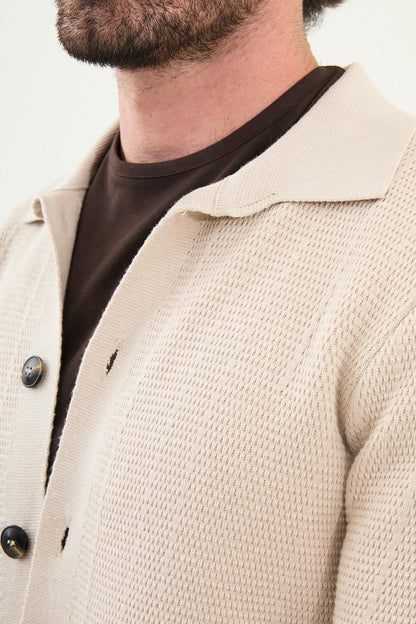 Men's Slim-Fit Button-Up Knit Cardigan – Beige