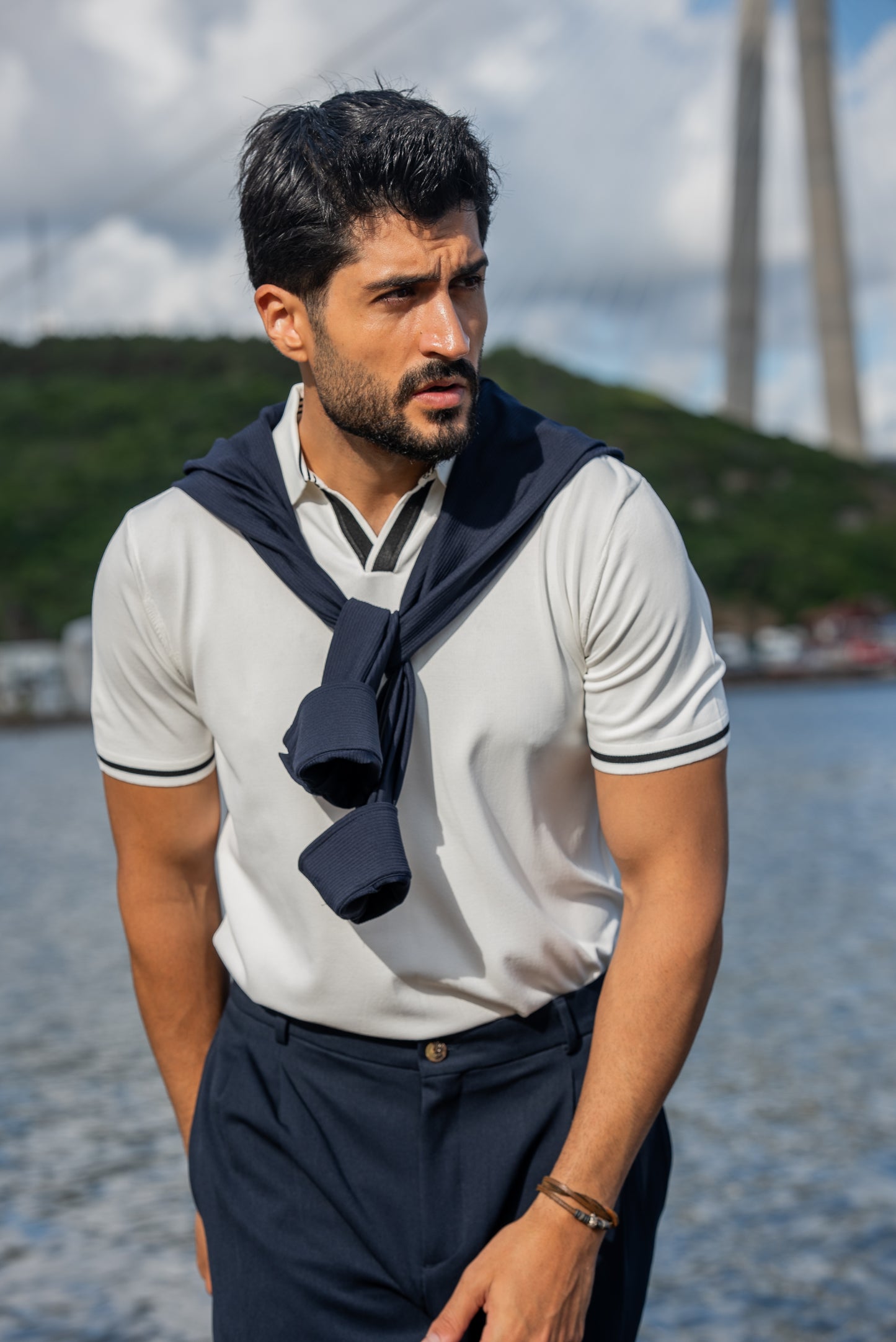 Mykonos White Polo Collar Men's T-Shirt