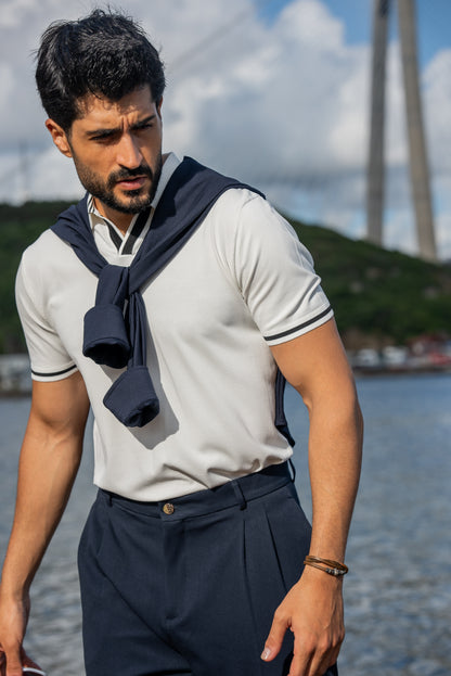 Mykonos White Polo Collar Men's T-Shirt