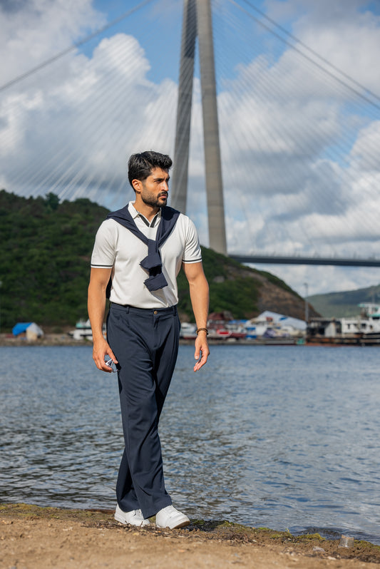 Mykonos White Polo Collar Men's T-Shirt