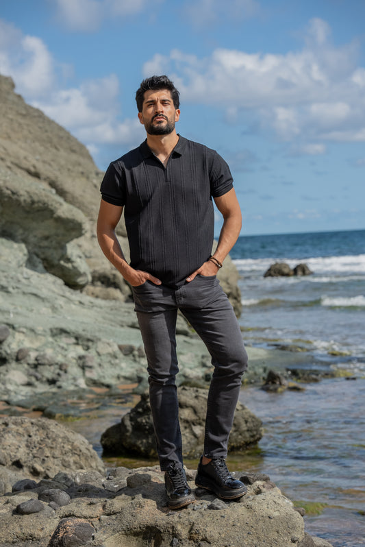 Monaco Men's Black Polo Collar T-Shirt