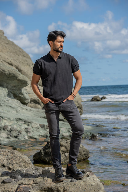 Monaco Men's Black Polo Collar T-Shirt