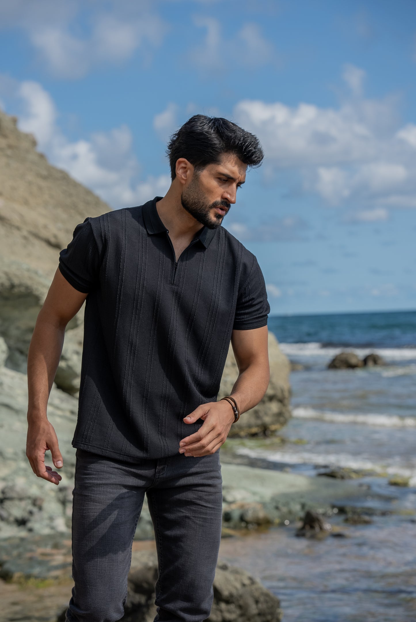 Monaco Men's Black Polo Collar T-Shirt