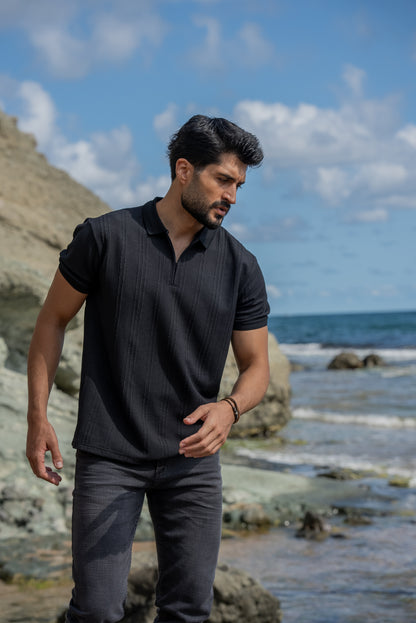 Monaco Men's Black Polo Collar T-Shirt
