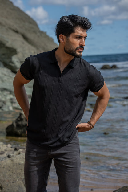 Monaco Men's Black Polo Collar T-Shirt