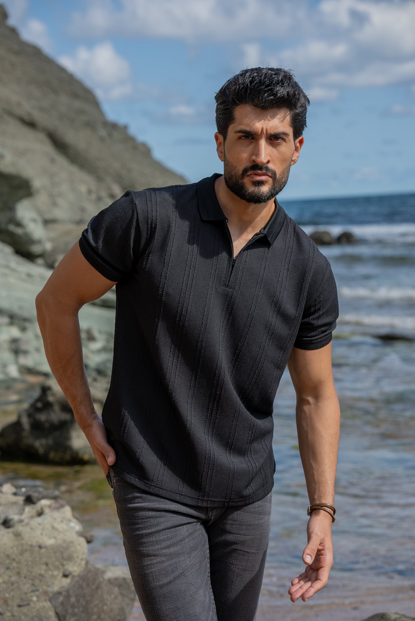 Monaco Men's Black Polo Collar T-Shirt