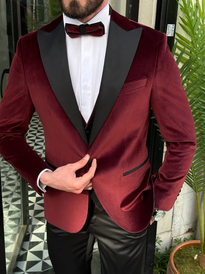 Bordeaux Velvet Slim-Fit Tuxedo 3-Piece - BRABION