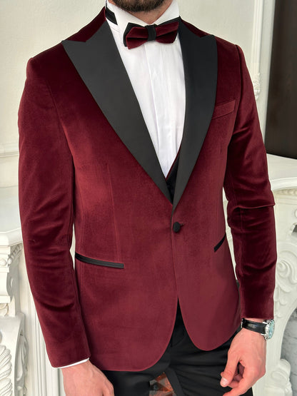 Bordeaux Velvet Slim-Fit Tuxedo 3-Piece - BRABION