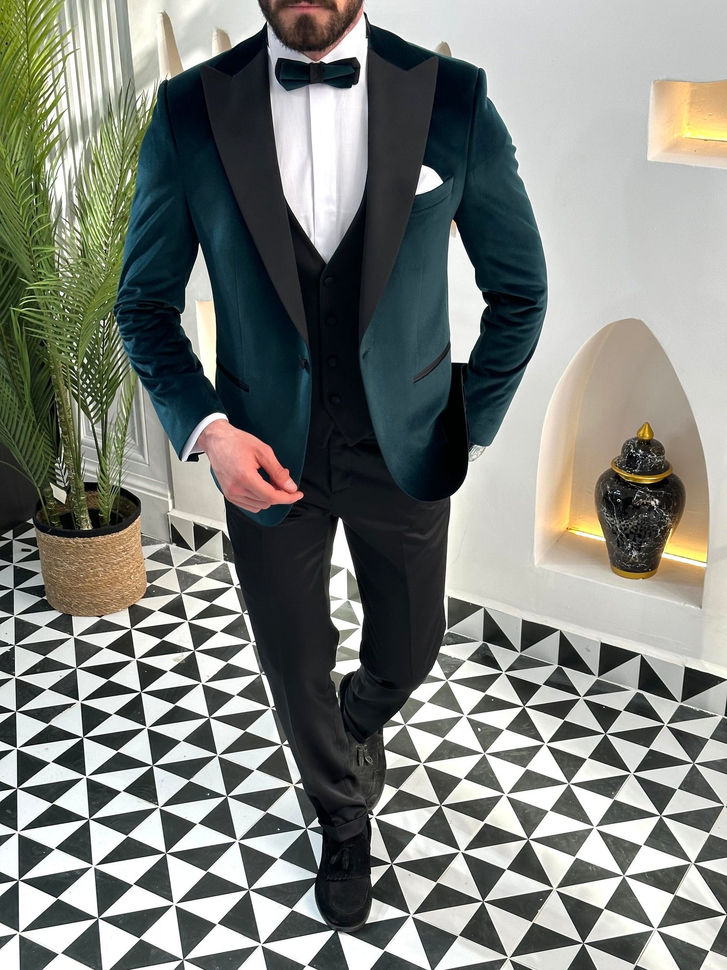 Emerald Velvet Slim-Fit Tuxedo 3-Piece - BRABION
