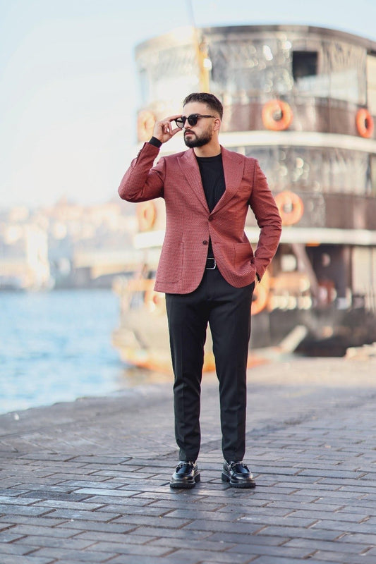 Men’s Burgundy Patterned Slim-Fit Jacket