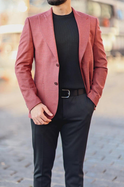 Men’s Burgundy Patterned Slim-Fit Jacket