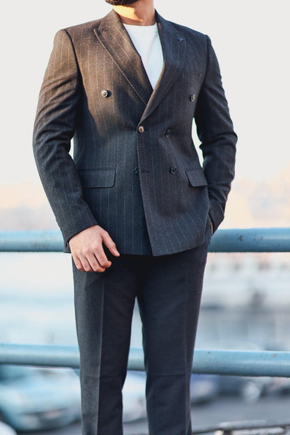 Men’s Navy Blue Pinstripe Double-Breasted Suit
