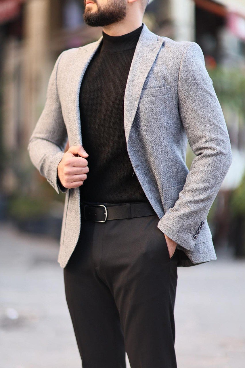 Men’s Gray Textured Slim-Fit Jacket