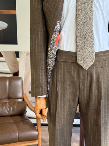 Brown Striped Double Breasted Suit 2-Piece VIOSSI - CB