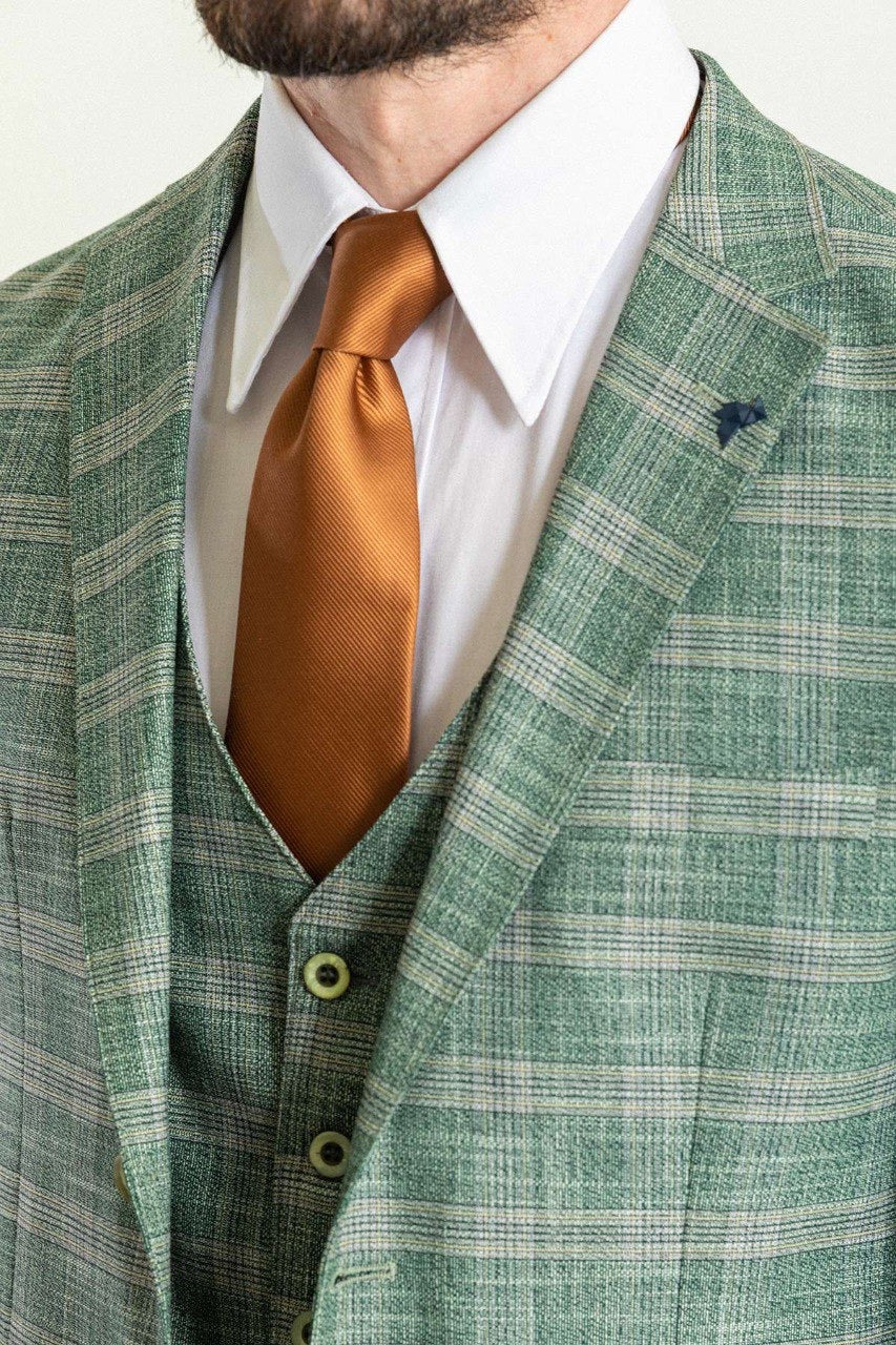 Brabion Elio Light Green Slim Fit Notch Lapel 3 Piece Plaid Suit