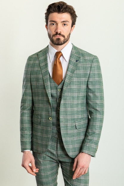 Brabion Elio Light Green Slim Fit Notch Lapel 3 Piece Plaid Suit