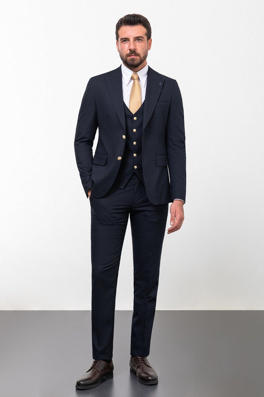 Brabion Marco Navy Blue Slim Fit Peak Lapel 3 Piece Suit