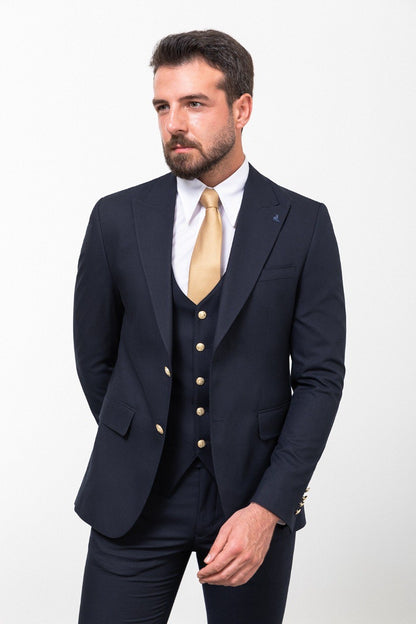 Brabion Marco Navy Blue Slim Fit Peak Lapel 3 Piece Suit