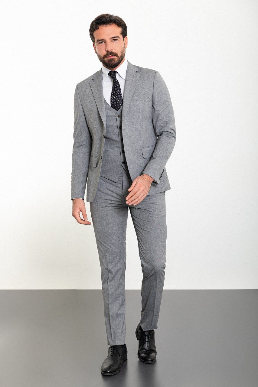 Brabion Elio Gray Slim Fit Notch Lapel 3 Piece Suit