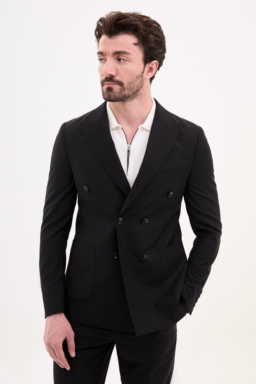 Brabion Elio Black Slim Fit Double Breasted Suit