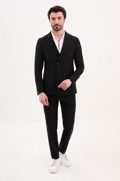 Brabion Elio Black Slim Fit Double Breasted Suit