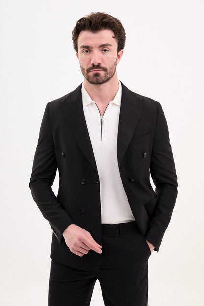 Brabion Elio Black Slim Fit Double Breasted Suit