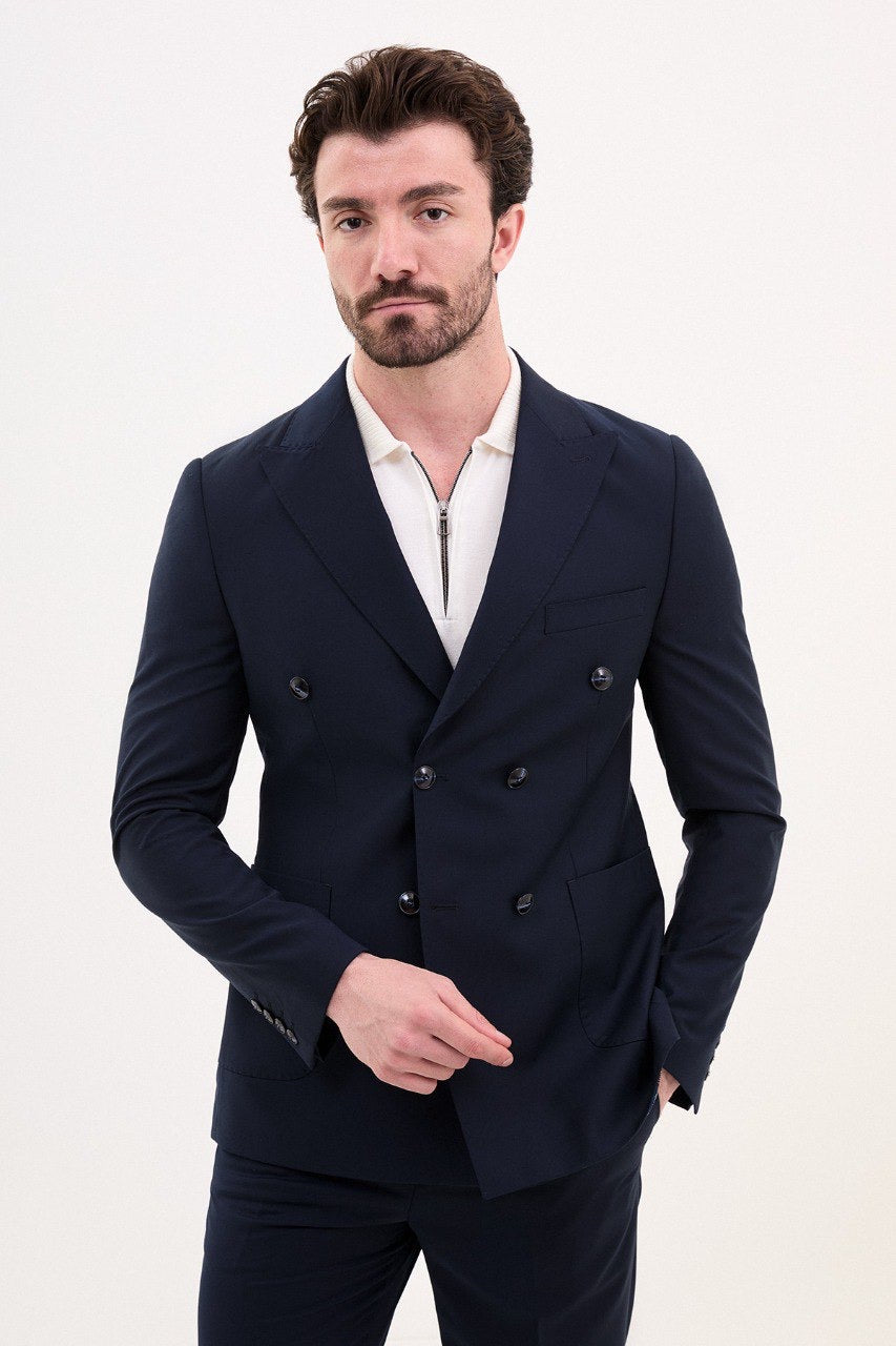 Brabion Elio Navy Blue Slim Fit Double Breasted Suit