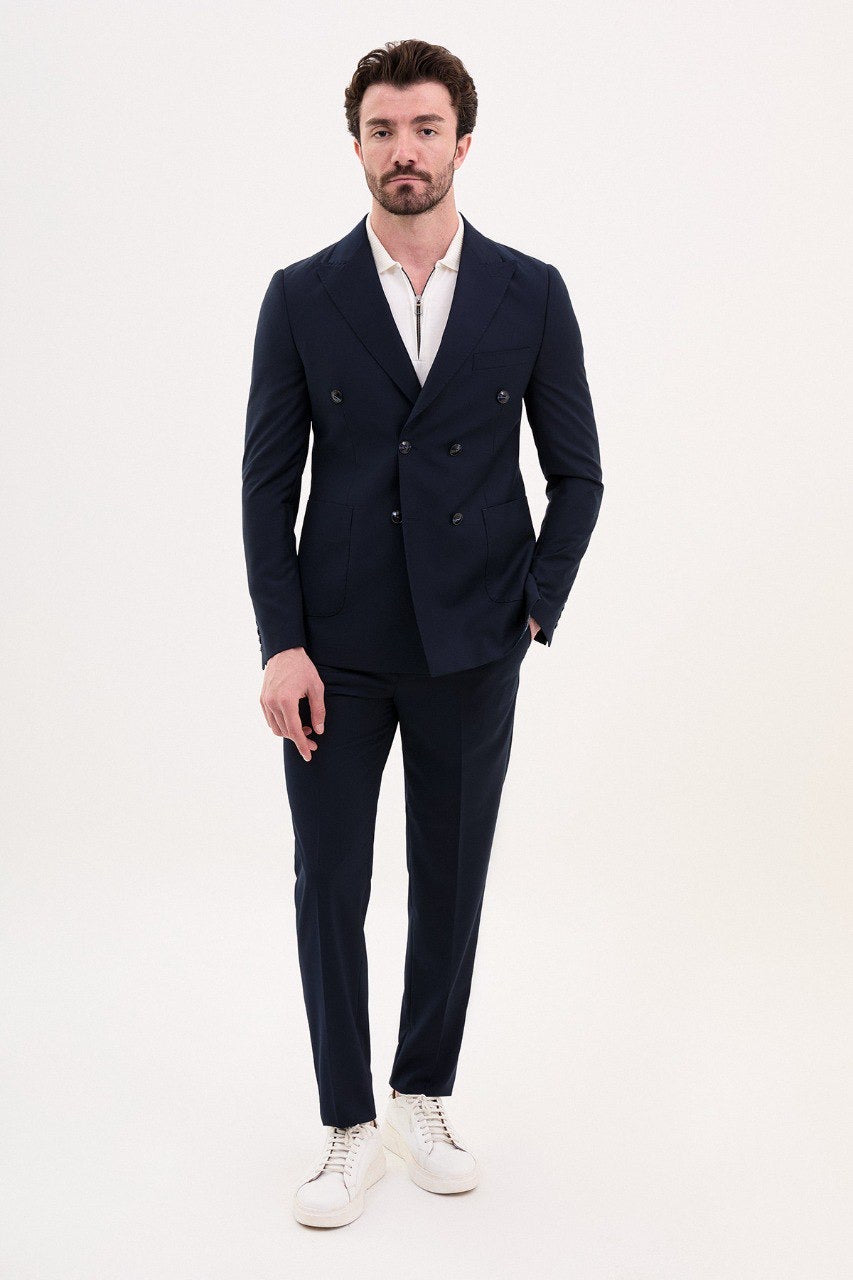 Brabion Elio Navy Blue Slim Fit Double Breasted Suit