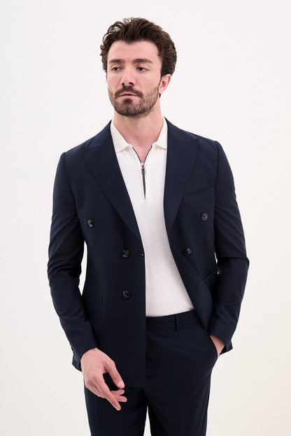 Brabion Elio Navy Blue Slim Fit Double Breasted Suit