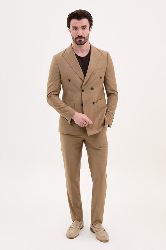 Brabion Elio Brown Slim Fit Double Breasted Suit