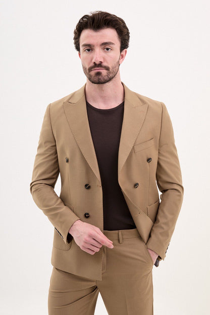 Brabion Elio Brown Slim Fit Double Breasted Suit