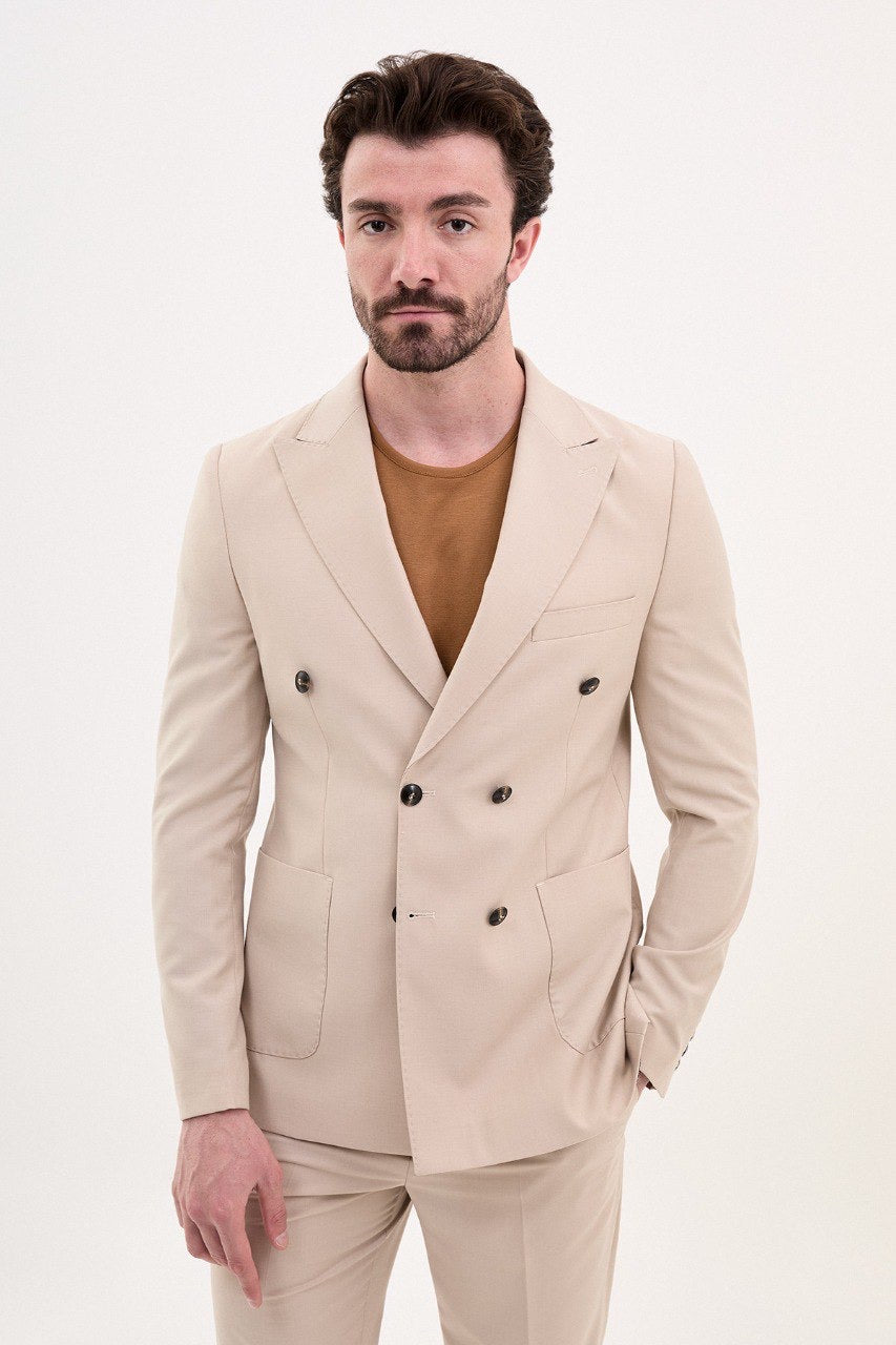 Brabion Elio Beige Slim Fit Double Breasted Suit