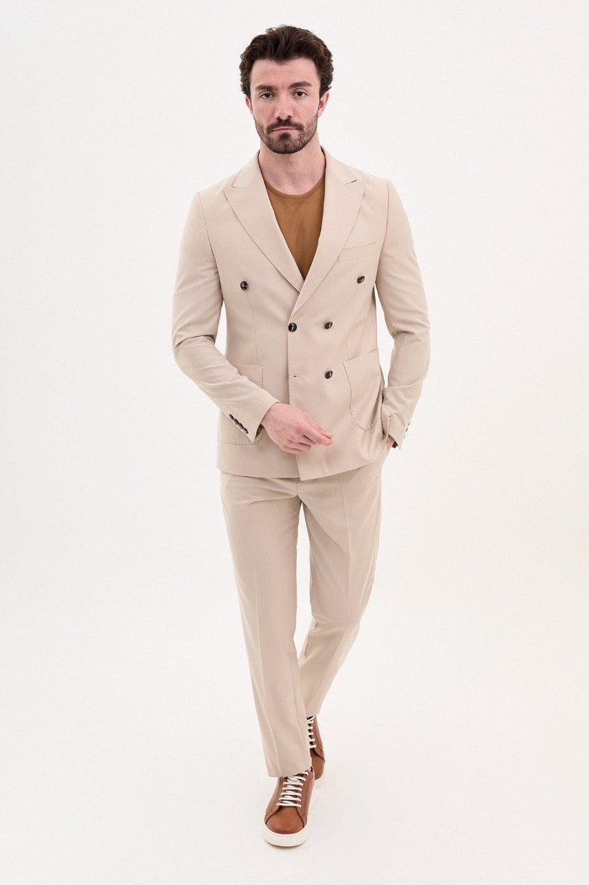 Brabion Elio Beige Slim Fit Double Breasted Suit