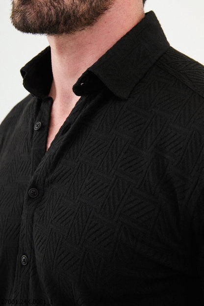 Brabion Nico Black Slim Fit Woven Pattern Casual Shirt