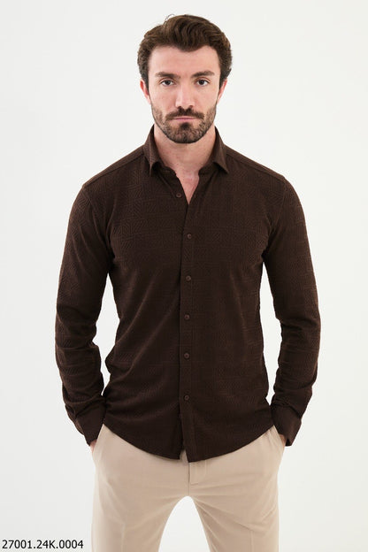 Brabion Nico Brown Slim Fit Woven Pattern Casual Shirt