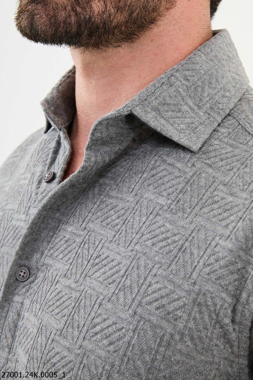 Brabion Nico Gray Slim Fit Woven Pattern Casual Shirt