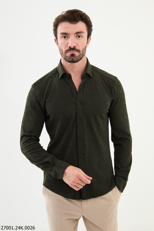 Brabion Nico Khaki Slim Fit Woven Pattern Casual Shirt