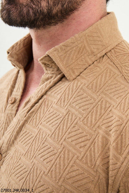 Brabion Nico Beige Slim Fit Woven Pattern Casual Shirt