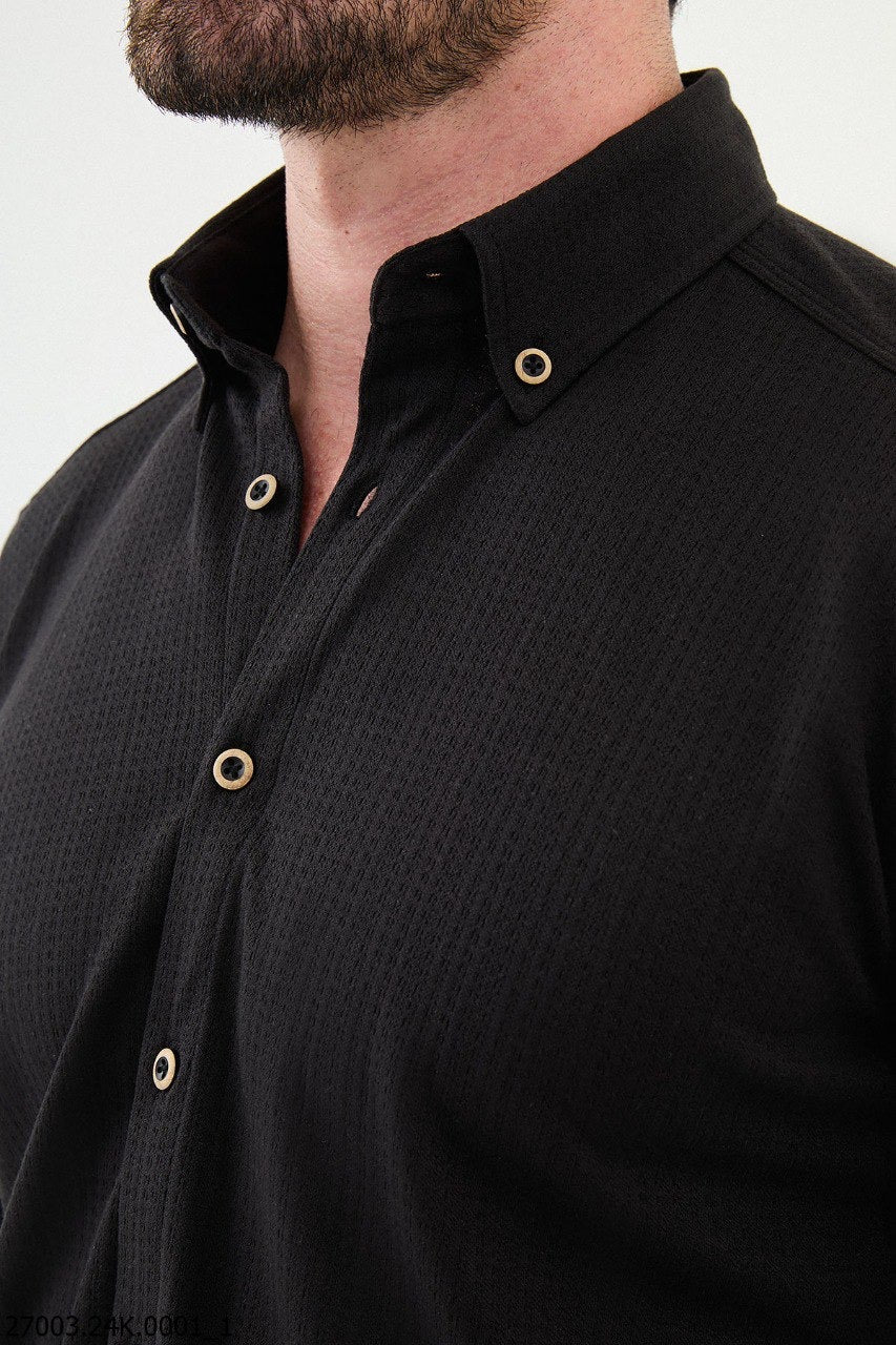 Brabion Nico Black Slim Fit Cross Pattern Casual Shirt