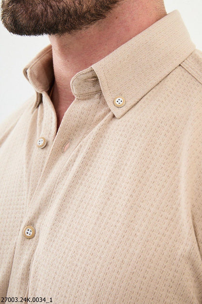 Brabion Nico Beige Slim Fit Cross Pattern Casual Shirt