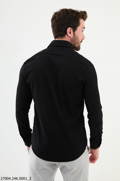 Brabion Nico Black Slim Fit Double Pocket Striped Shirt