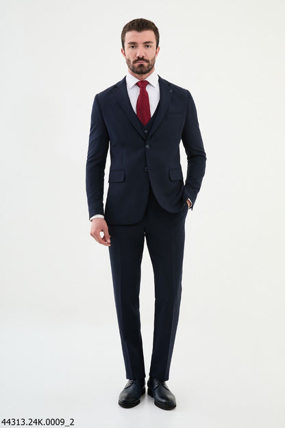 Brabion Diego Dark Blue Notch Lapel 3 Piece Wool Suit